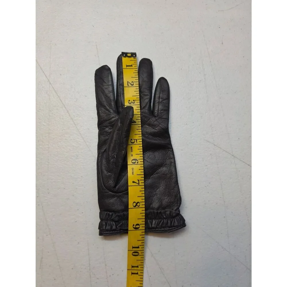 Banana Republic Gray Leather Driving Gloves With Ruffled Cuff Wool Lining